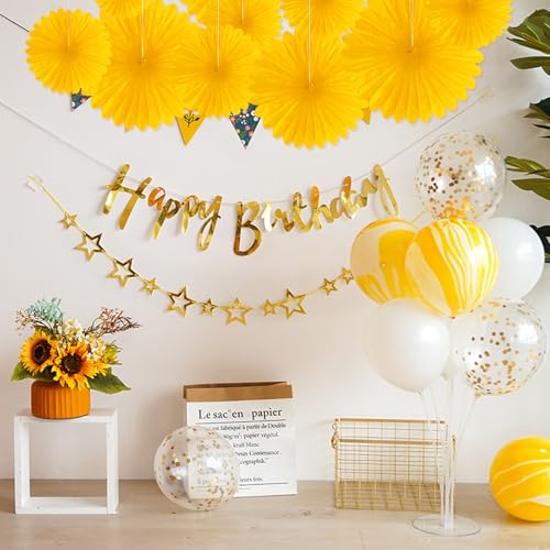 Image of 20 Pcs Golden Yellow Hanging Paper Fan, Hanging Honeycomb Round Paper Fans for Weddings, Birthdays, Christmas, Baby Showers, Classroom, Events Ceiling Party Supplies Decorations