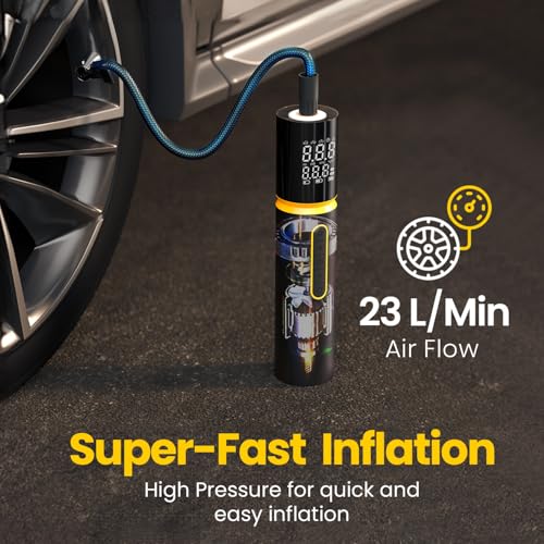 Image of Portronics Vayu 5.0 Rechargeable Tyre Inflator with Fast Inflation, Preset Modes, Digital Display, Flashlight Torch, Auto Shut-Off, Air Pump Compressor for Car & Bike (Black)