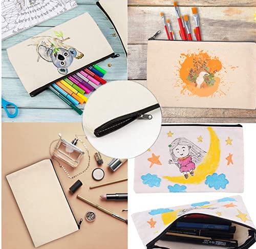 DIY White Canvas Pencil Case Primary School Pencil Case with Zipper, DIY Pencil Case, Multifunctional Travel Bag - Image 3