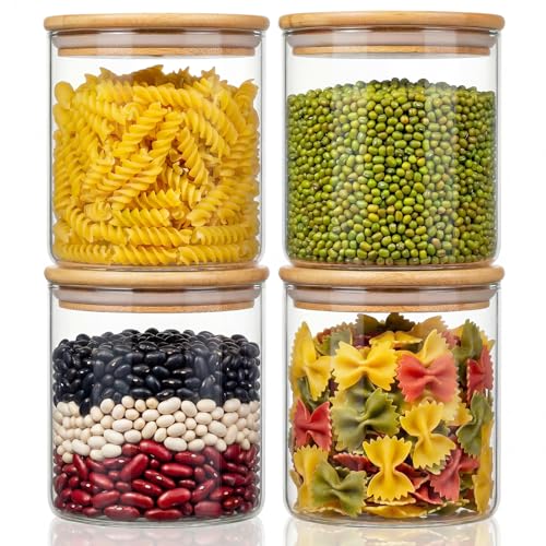 21 oz Glass Jars with Bamboo Lids Airtight Food Storage Containers 4 Pack