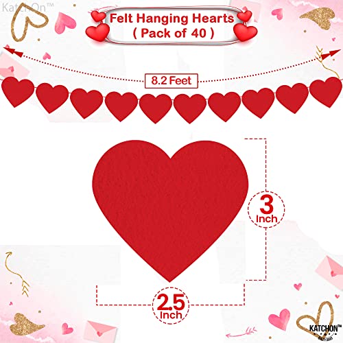 Felt, Red Heart Garland For Valentines Day Decor - Pack Of 40, No Diy | Valentine Garland For Valentines Day Decoration | Galentines Day Decorations | Heart Garland, Romantic Decorations Special Night #TOP3