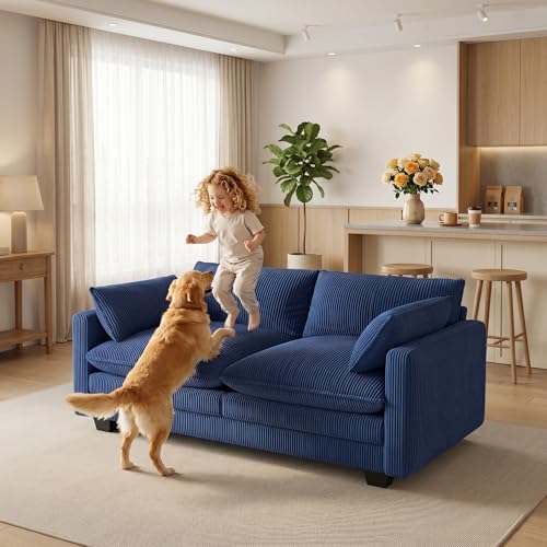 Image of Gizoon 75 inch Small Cloud Loveseat Couches for Living Room, 2 Seater Love Seat Sofa with Comfy Deep Seat, Small Washable Couches with Removable Corduroy Cover for Apartment, Blue