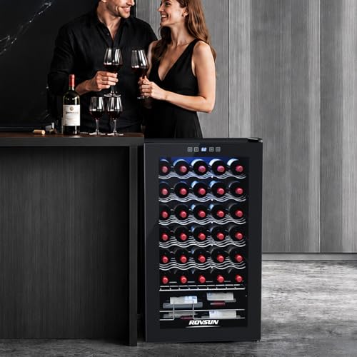 Image of ROVSUN 34 Bottle Wine Cooler Refrigerator, Freestanding Compressor Wine Chiller, Beverage Wine Fridge with Digital Temperature Control & Double-layer Glass Door for Red White Wine, Champagne, Beer