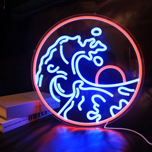 Image of Sunset Sunrise Neon Sign Dimmable Wave Neon Signs for Wall Decor Room Decor Bedroom Office Bar Birthday Party Christmas(Blue Red)
