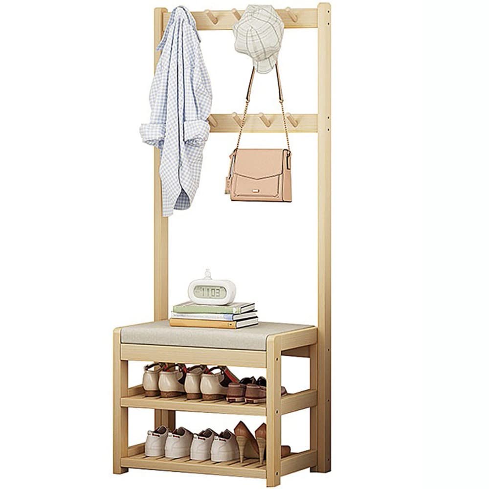 Banc à chaussures, porte-manteau, porte-manteau, étendoir à vêtements, organisateur de support avec étagères de rangement à 2 niveaux, charge 80 kg, durable et robuste, pour couloir, salle de bain, sa
