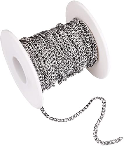 Vista 70 de Mega Pet Cadena de acero inoxidable de 16.4 pies/16.4 ft, color metálico, cadena de eslabones cubanos sin soldar, cadenas de cable facetado, cadena