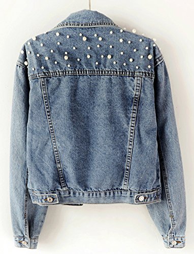 LifeShe Women's Embroidered Pearl Denim Jean Jacket Coat2