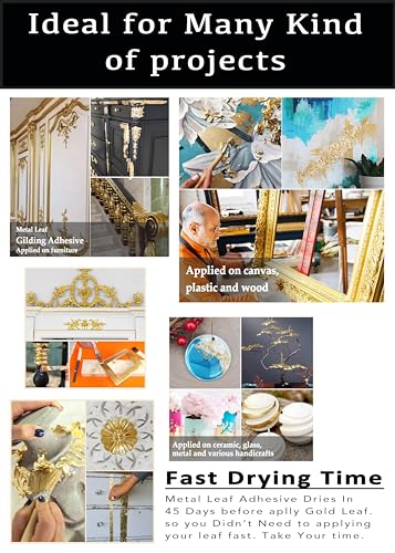 Image of UGLS Gold Leaf Sheets, 100 Sheets, 8 by 8.cm Warq & Gilding Glue 100.ML - Golden Foil Paper for Gilding, Resin Art, Decoration Crafting, Maysur Paintings, Arts Crafts, Nail Deco, DIY