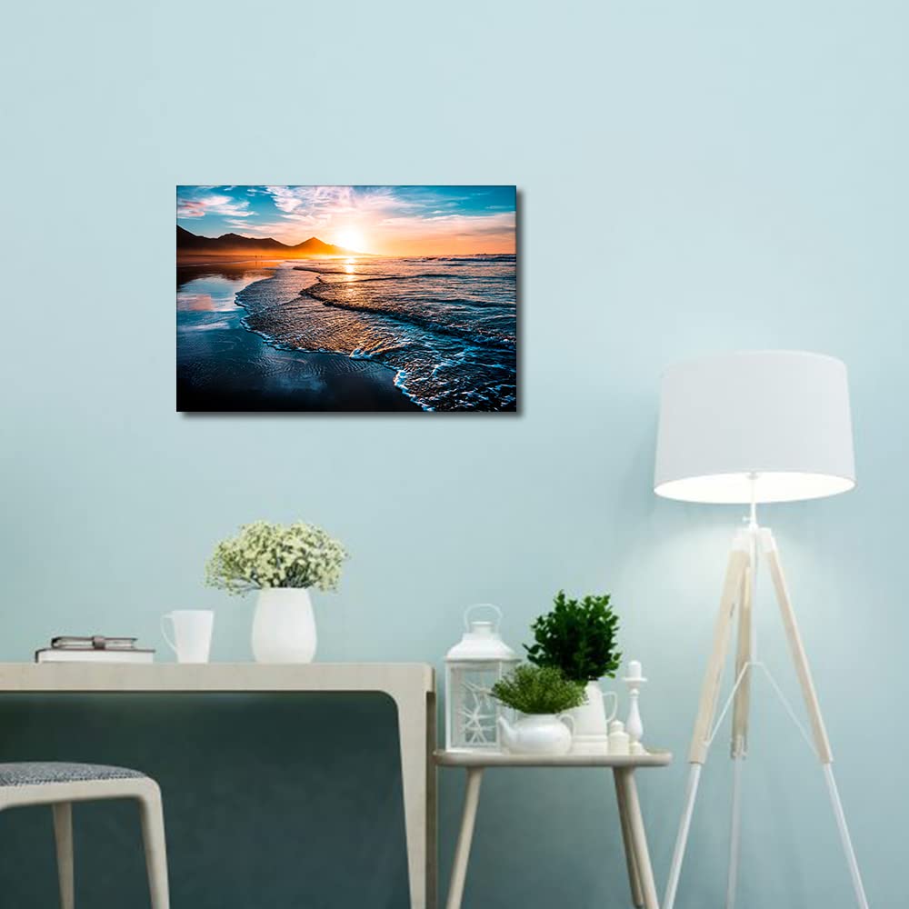 TISHIRON Canvas Wall Art Ocean Beach Framed Painting Decor for Living Room Bedroom Bathroom Wall Décor Seaside Scenery Dining Room Decorative Ready to Hang 24X16in - Image 2