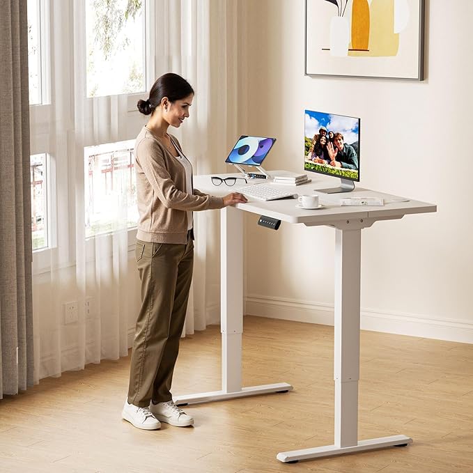 Image of Audiovan Home /Office Height Adjustable Electric Table Frame | Dual Motor | 120KG Wt. Capacity with 3 Memory Presets | Electric Sit Stand Desk Frame Only (White 47 inch-28 inch) (White, Dual Motor)