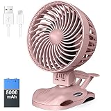 5000mAh Portable Clip on Fan Battery Operated - Rechargeable 6 inch Small Desk Fan, 24 Hours Running