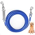 LINGSFIRE Dog Tie Out Cable 10m/33ft, Tie Out Cable for Dogs Stainless Steel Wire Rope with Shock Absorbing Spring & Metal Swivel Hooks, Pet Tie Out Cable for Large Dogs Up to 110 lbs