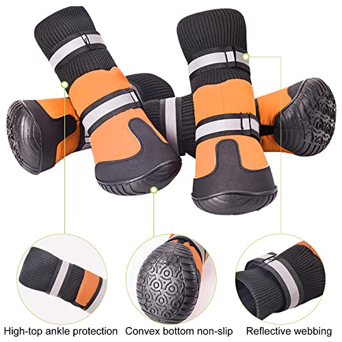 Toopone Pet Dog Shoes High Top Waterproof Anti-Slip Wear-Resistant Sturdy, Non-Slip Sole Winter Dog Big Cotton Boots （Orange） (Xl) #TOP2
