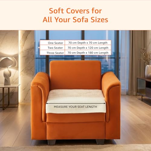 Image of Amazon Basics Knitted Fabric Sofa Cover for Single Seater, Playful Polka Dots, Non-Slip Sofa Pad, 70x70 cm, Soft Silicone Grip Dots, 100% Polyester, Machine Washable - Camel