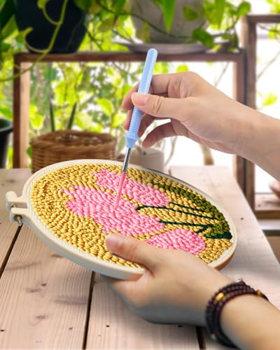 Image of TINDTOP Punch Needle Embroidery Kits, Tulip Punch Needle Kits for Adults Beginner, Tool with Punch Needle Fabric, Hoops, Yarns and Sewing Needles