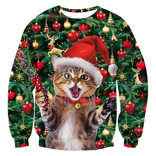 Suéteres de Navidad para hombre, diseño de perezoso, dinosaurio, gato, dinosaurio, perezoso, suéter feo de Navidad, cuello redondo, camisas de manga larga, sudaderas de otoño e invierno, camisetas