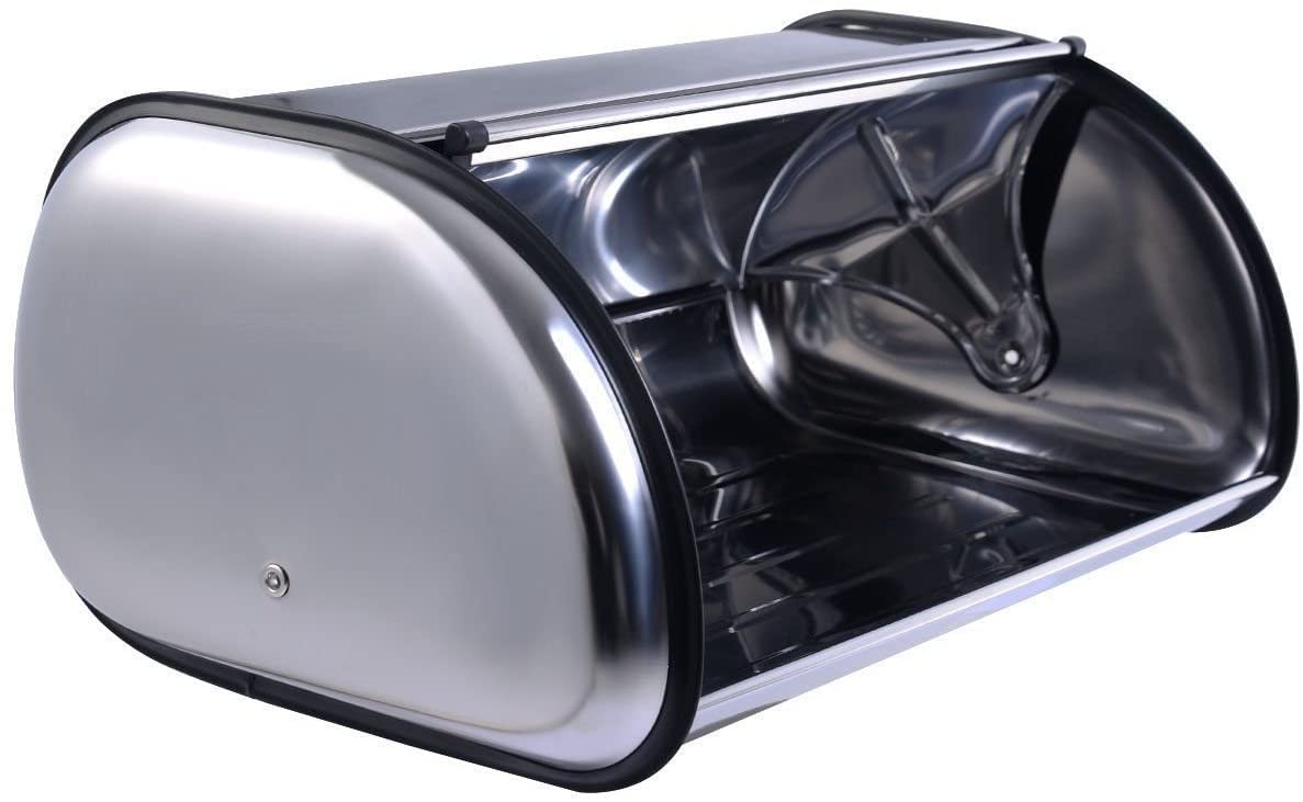 The Secret Home - Panera de Sobremesa con Puerta Corredera - Alto: 18 cm x Largo: 43 cm x Profundo: 27 cm - Panera en Acero para Encimera - Recipiente Apto para Guardar Pan, Bollos, Bizcochos