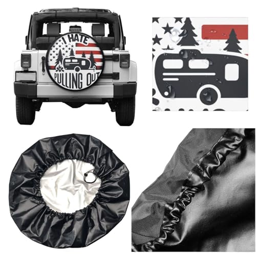 Image of I Hate Pulling Out America Flag Decorative Weatherproof Wheel Protector Cover Universal Fit Spare Tire Cover for RV, SUV, and Camper Trailers 17 in