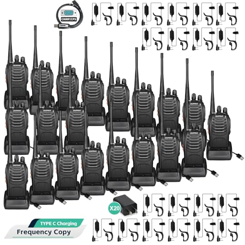 BAOFENG Radio BF-888S Walkie Talkies Long Range Rechargeable Two Way Radios with Flashlight, Type-C Charging Li-ion Battery, Frequency Copy, VOX Handsfree, for Cruise Hiking Camping Family, 20 Pack