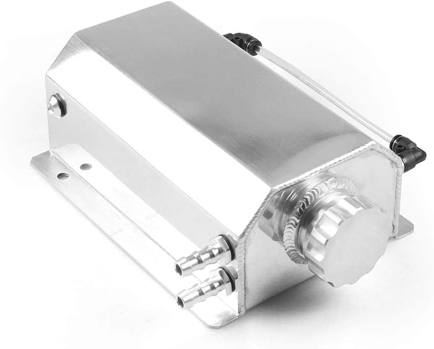 Unifizz Racing Universal 2L Alloy Engine Oil Fuel Gas Catch Can Breather Tank Bottle Coolant Radiator Overflow Tank (Silver)