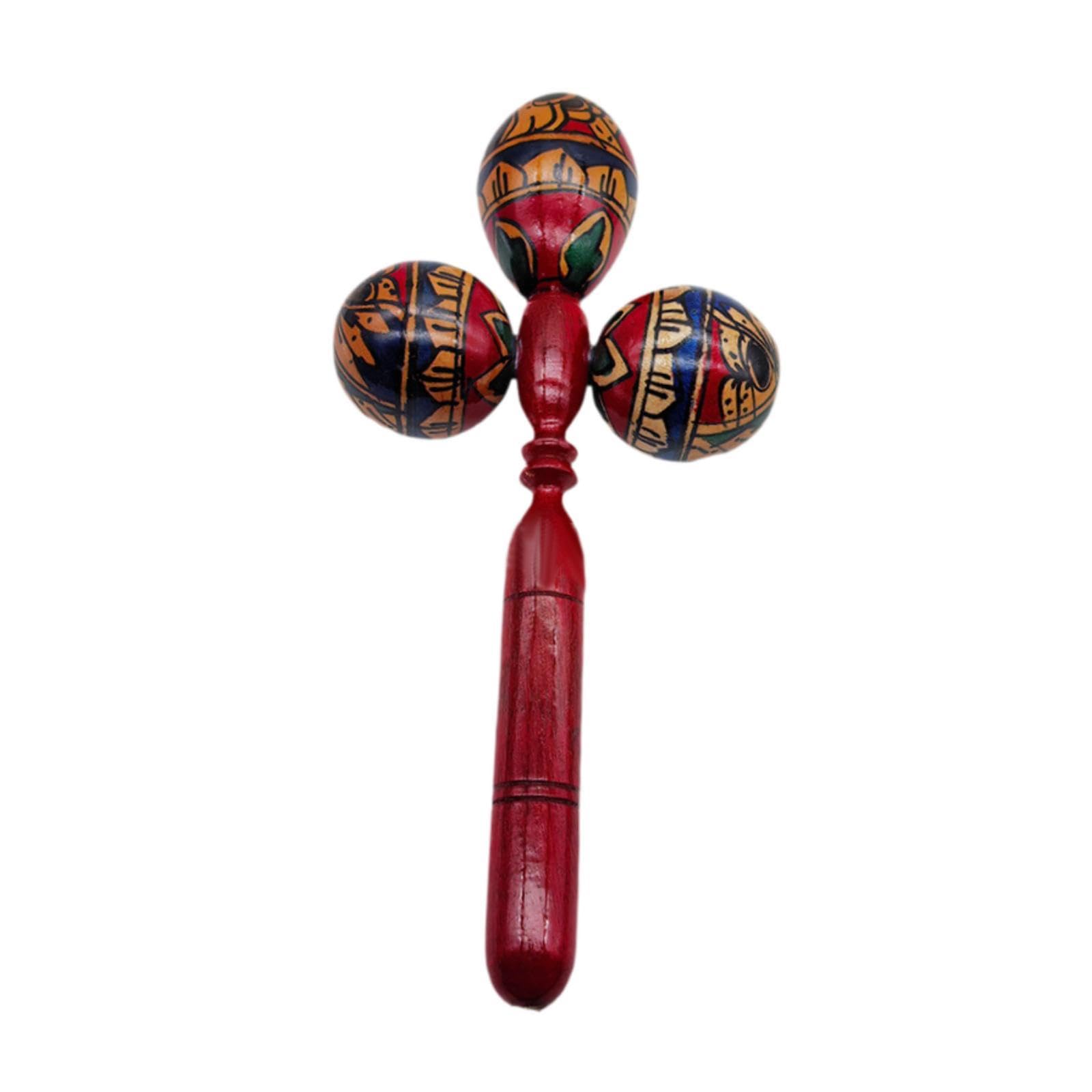 F Fityle Maraca Instrumento Música Triple Head Hand pintada Madera Pequeña Percusión de la mano de la mano para el juego Partido de la, Rojo