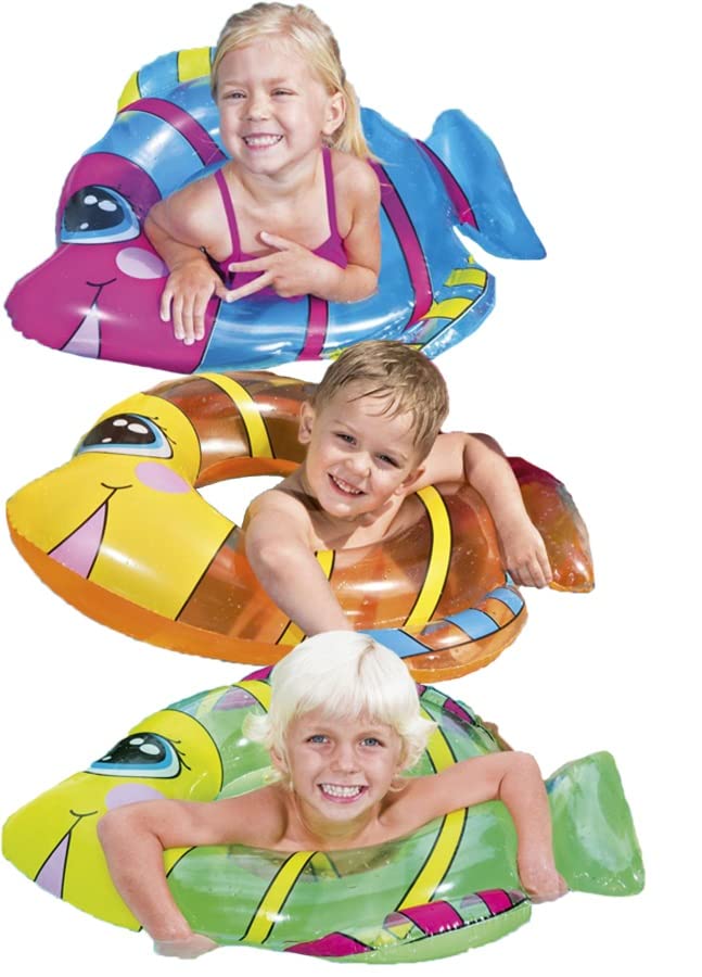 Image of Glan Inflatable Swim Ring Fish Shape Blow Up Floating Tube Raft for Swimming Pool Beach Summer Water Pool Toys for Kids Toddlers (Multicolour) (Fish Swimming Ring)