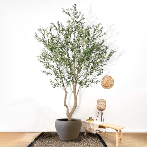Nafresh Tall Faux Olive Tree，10ft（120in） Realistic Potted Silk Artificial Olive Tree， Fake Olive Trees Indoor with Green Leaves and Big Fruits for Home Office Living Room Stairs Patio Decor. - Thumbnail 4