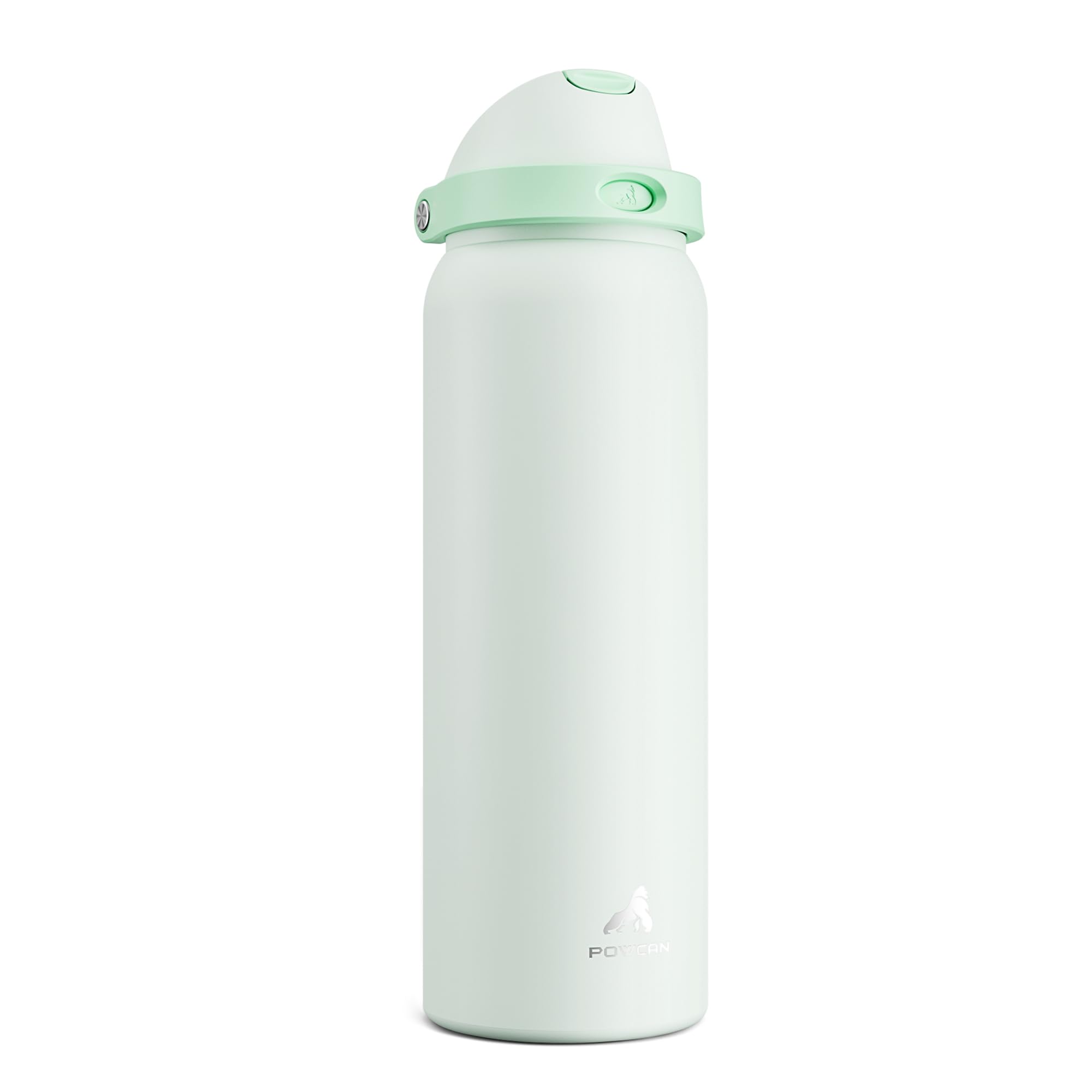POWCAN 40 oz Metal Water Bottle with Straw for School: One-hand Push Button Lid, Leakproof, Keep Cold 24Hrs, BPA-Free, Insulated Stainless Steel Flask for College, Sports, Gym, Workouts (Mint Green)