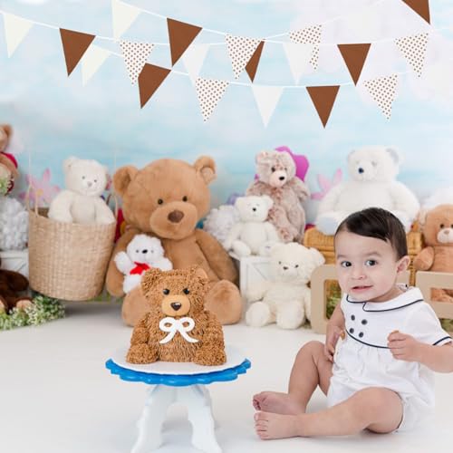 Image of Zwiebeco 39Ft Brown White Dot Fabric Bunting Banner Triangle Flags Cotton Garland Pennant for Birthday Wedding Forest Wild One Safari Party Home Outdoor Garden Decorations