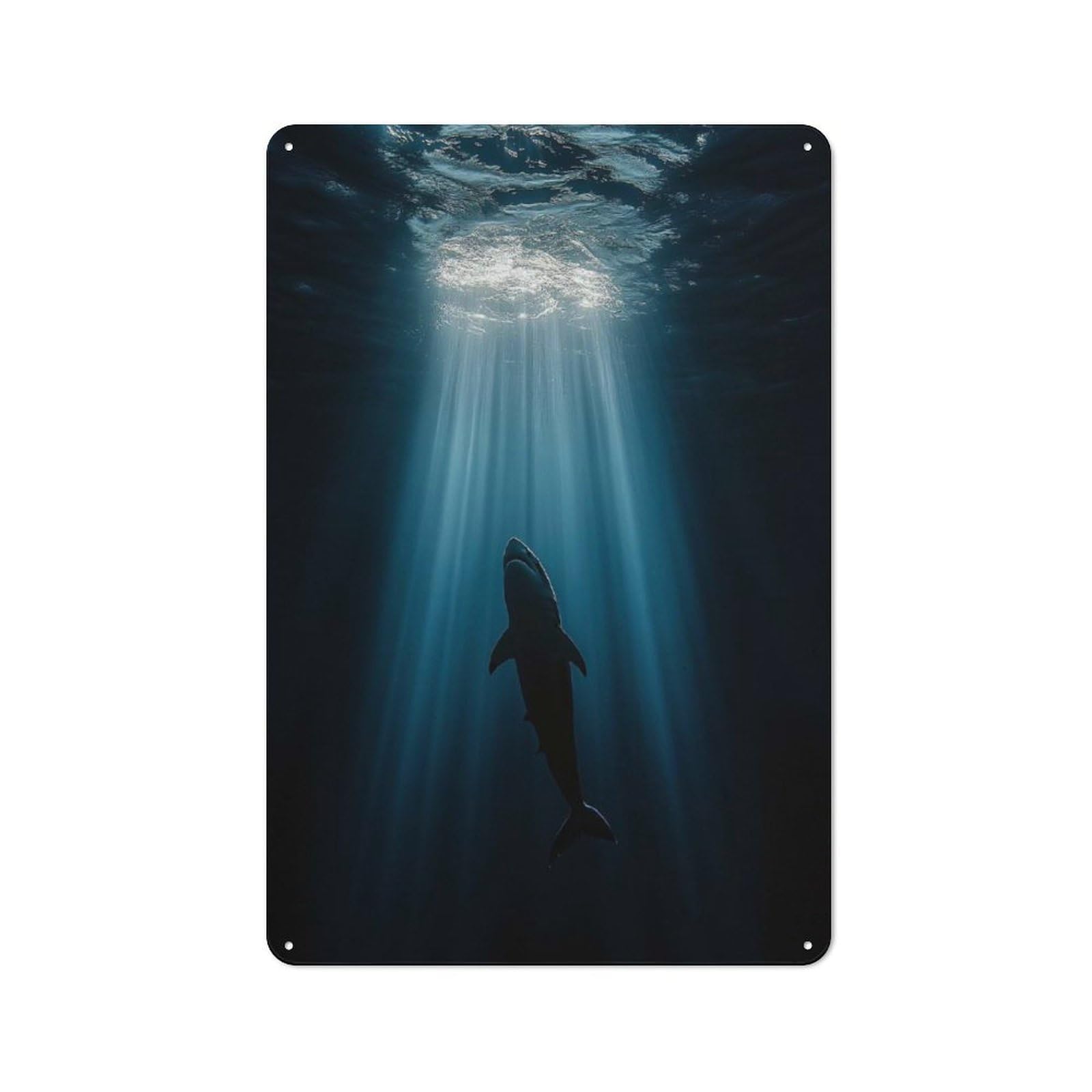 Junmoney Style-10 Great White Shark In Ocean Depths Retro Metal Sign 30X20cm For Living Room Or Hallway, For Kitchen, Dining Room And Home Bar Wall Decor