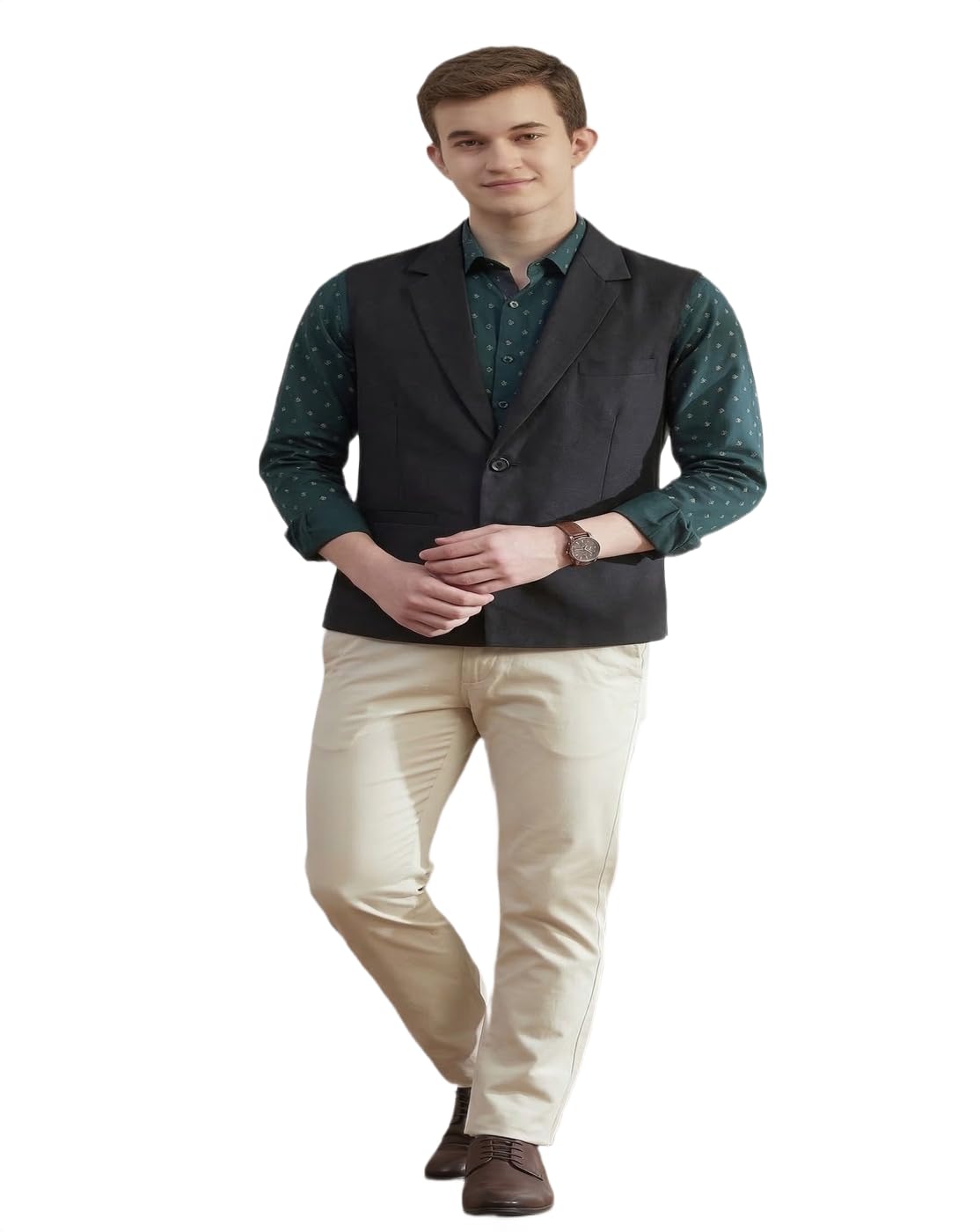 maykr Men's Viscose V-Shape Tuxedo Style Waist Coat Slim Fit Latest V Neck Half Slim Jacket Formal Casual Stylish Coat for Wedding Party Office Wear-picture-13