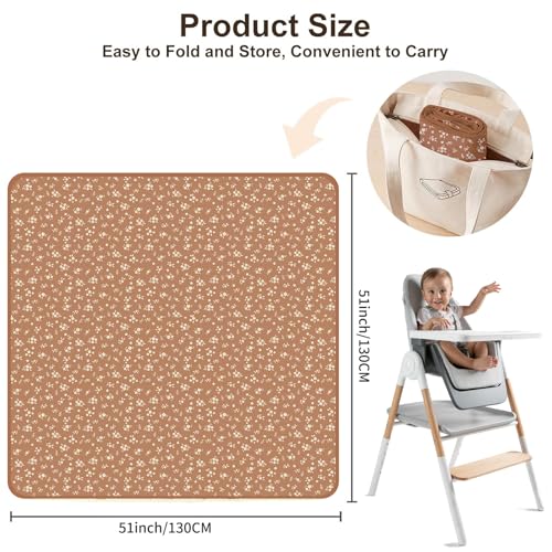 Image of Baby Splat Mat for Under High Chair, 51 x 51 Inch | Polyester Splash Mat, Stain-Proof, Wipe-Clean, Thin & Light, Portable. Use As Food , Tablecloth, Picnic,Play ,Floor Mat