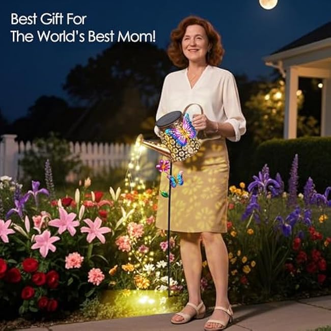 Solar Watering Can with Lights Outdoor Garden,Waterproof Garden Stake Lights Decoration for Yard Lawn Patio Pathway Front Porch Landscape Gardening Gifts for Mom Grandma Women Birthday Gift