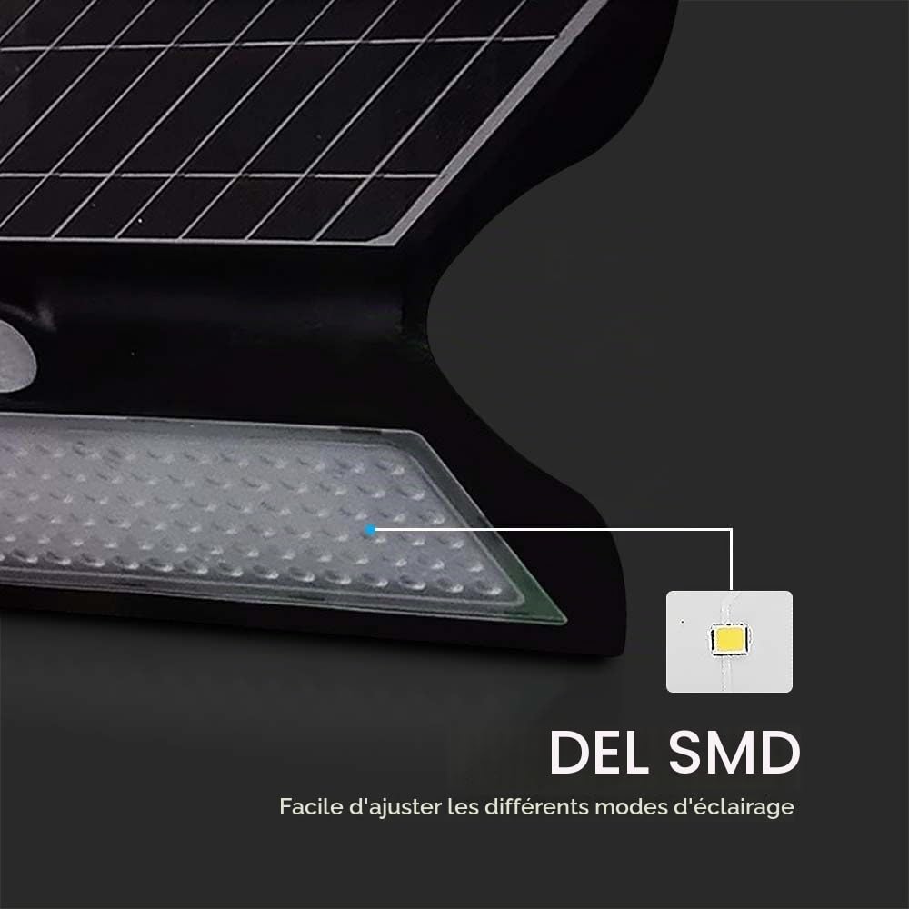 V-TAC Lampe Murale LED 7 W, avec Panneau Solaire et capteur, Noire