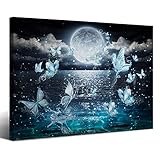 Blue Moon Butterfly Wall Art Ocean Landscape Picture Canvas Print Poster Modern Wall Art Decoration