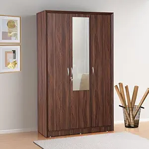 Lakdi The Furniture Co Home & Living Room Furniture Stronge Wooden Wardrobe and 3 Door with Mirror Wooden Polish Finish (121433126)
