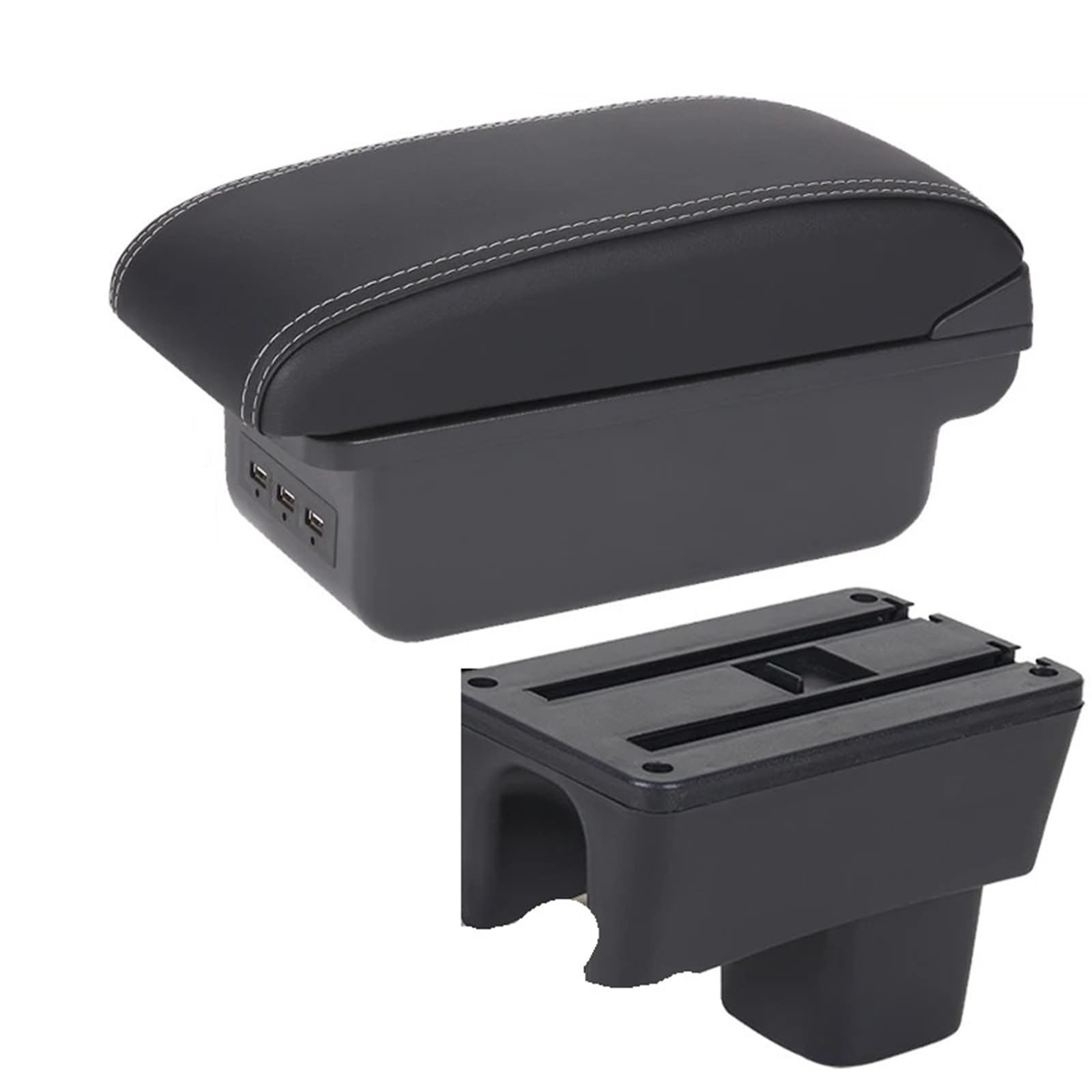 Car Armrest Box For SUZUKI For Swift 2005-2025 Car Armrest Auto Storage Box Bracing Heighten Interior Details(B3 Black white 3USB)