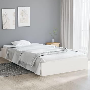 Modern White Solid Wood Bed Frame 90x200 cm with Slatted Base, Single Bed Frame without Mattress for Bedroom