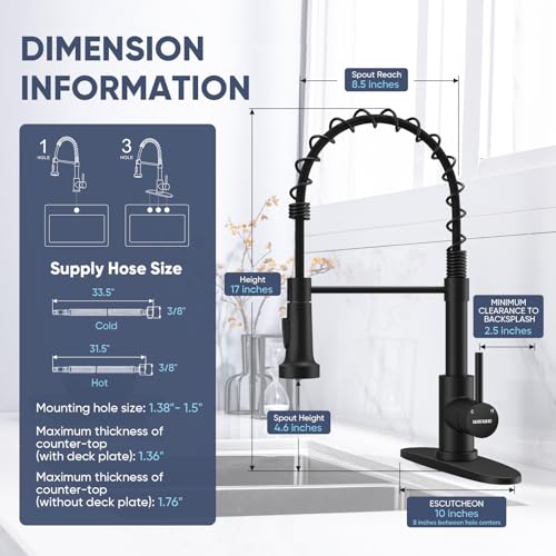 Kitchen Faucets with Pull Down Sprayer Commercial Industrial Stainless Steel Single Handle Single Hole Spring Farmhouse RV Sink Faucet, Matte Black Kitchen Faucet for Laundry Utility Room Sink - Image 3