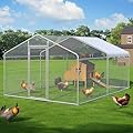 Large Metal Chicken Coop, Chicken Runs with Waterproof Cover, Walk in Poultry Cage for Yard with Hen House, Duck Coop and Rabbit Run(9.71'Wx12.99'Lx6.4'H)