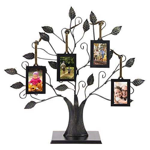 Maypes Family Tree Photo Frame Family Tree Picture Frame with 4 Hanging Picture Frames Wall Decor Brushed Bronze Photo Frame Ornament for Home and Office Decor