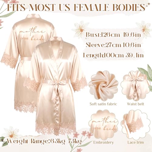 Image of Hushee 12 Pcs Mother of the Bride Groom Gift Set: Satin Robes for Women Tote Bags Makeup Bags 16oz Glass with Straws Handkerchiefs Mirrors for Mom Bridal Shower Wedding Gifts(Champagne,Daisy)