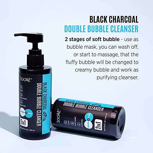Soo'ae Black Charcoal Double Bubble Mask Cleanser -2 𝗶𝗻 1 𝗢𝘅𝘆𝗴𝗲𝗻 𝗕𝘂𝗯𝗯𝗹𝗲 𝗠𝗮𝘀𝗸 𝗮𝗻𝗱 𝗙𝗮𝗰𝗲 𝗪𝗮𝘀𝗵 Cleansing Foam Cleanser Double Cleanse Great For Men And Women, Charcoal Face Wash 200Ml #TOP2