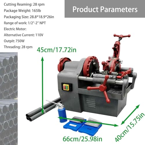 BEILOCKERY 1/2\"-2\" Electric Pipe Threader Machine, 110V All-in-One Threading, Cutting & Reaming Tool for Water, Gas & Electrical Conduits, with Dual Clamping Device and Self Oiling System