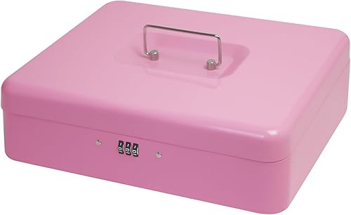 Miniatura 7 de Caja de efectivo de acero con cerradura de combinación, organizador de dinero pequeño de metal con bandeja de dinero extraíble, caja de