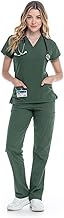 Scrubs Set for Women - V-Neck Top and Cargo Pants Medical Uniform Scrub
