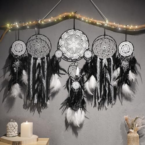 5 Pack Black Dream Catchers for Bedroom Adult Boho Macrame Wall Hanging Art Decor Large Dreamcatchers with Feather for Home Living Room Handmade Gift 5 Pack Black Dream Catchers for Bedroom Adult Boho Macrame Wall Hanging Art Decor Large Dreamcatchers with Feather for Home Living Room Handmade Gift