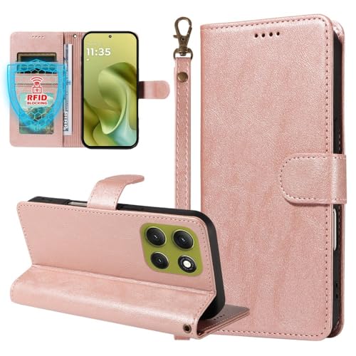 Étui Moto G75 5G en cuir rose gold avec fermeture magnétique