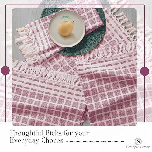 Image of Matrix Dobby Kitchen Towels 4 Pack 100% Cotton, 16x26 Inches, Decorative Tea Towels with Handmade Tassels, Absorbent Reusable Dish Cloths for Kitchen Drying - Burgundy Wine, Natural