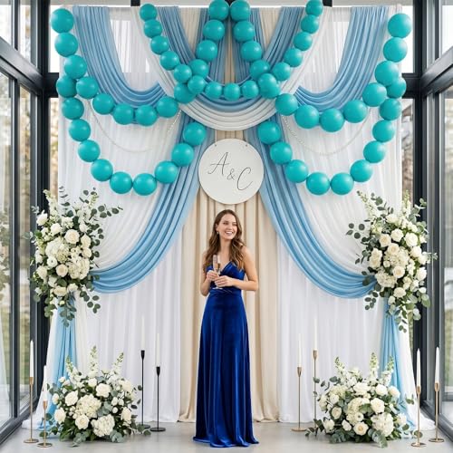 Image of Teal Blue Linking Balloons, 60PCS 10 Inch Turquoise Quick Link Balloons for Making Balloon Wall Heart Arch, Tails Balloon for Wedding Birthday Bridal Baby Shower Mermaid Pool Octopus Party Decorations